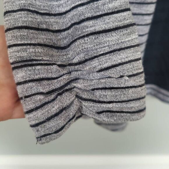 Theory Womens Small Open Front Cardigan Black Gray Stripe Ruched Long Sleeves - Picture 4 of 9